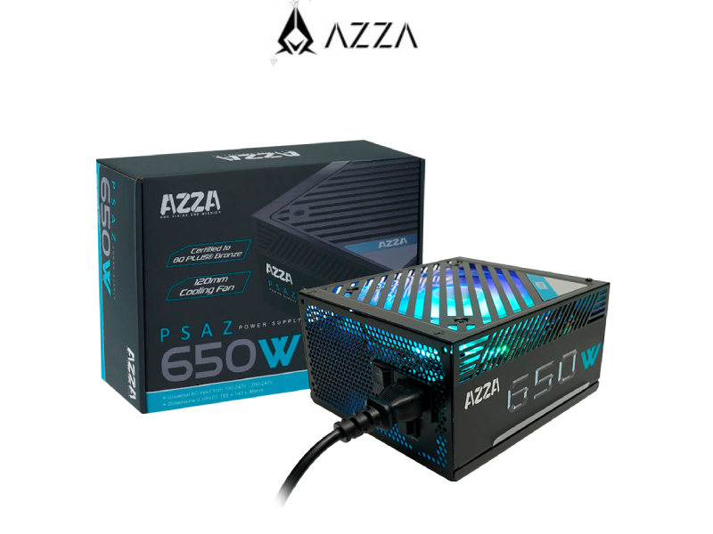 FUENTE AZZA 650W 80 PLUS BRONZE PSAZ-650W 120MM COOLING FAN